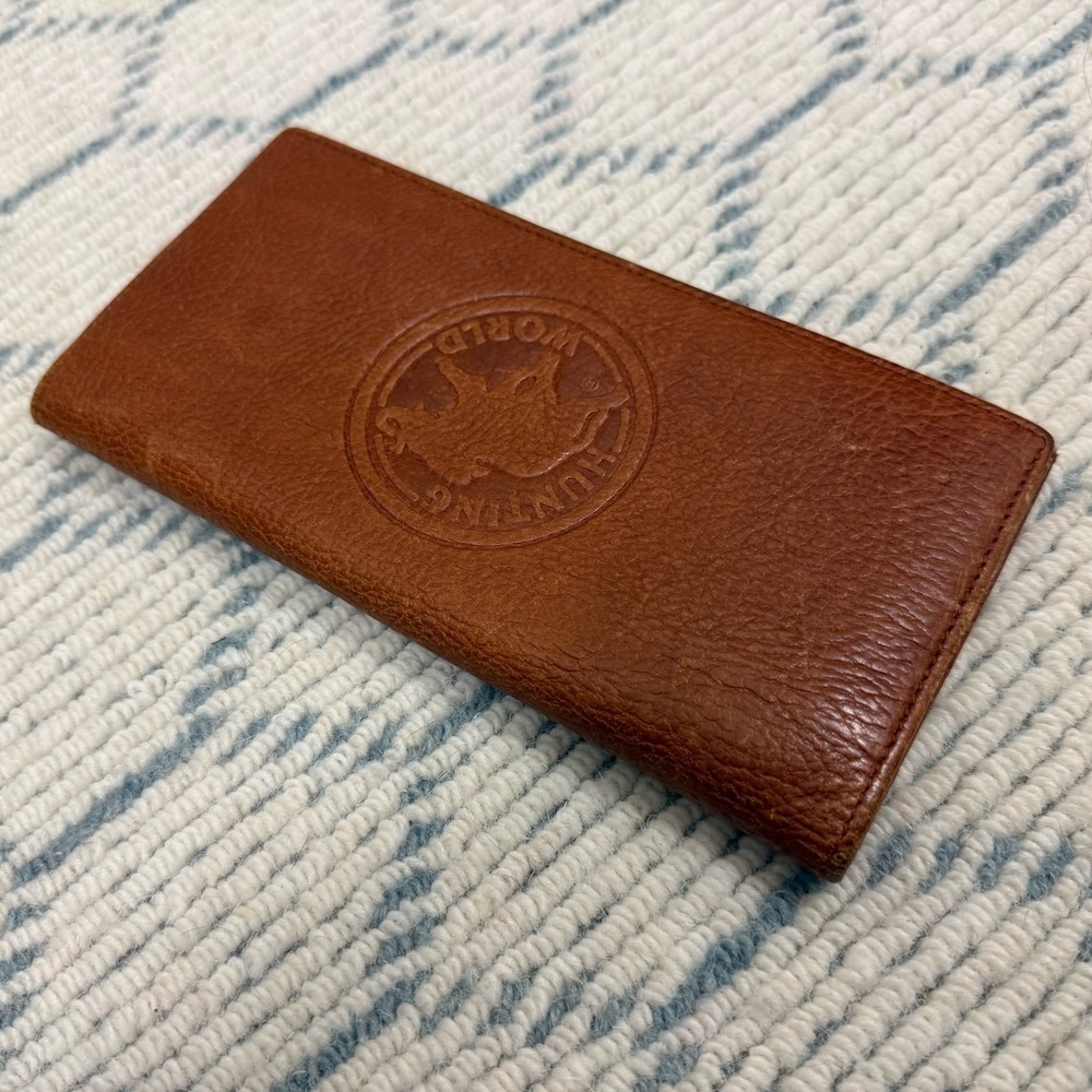 HUNTING WORLD Vintage Unisex Brown Pebbled Logo Embossed Bifold Wallet Italy - Picture 4 of 16